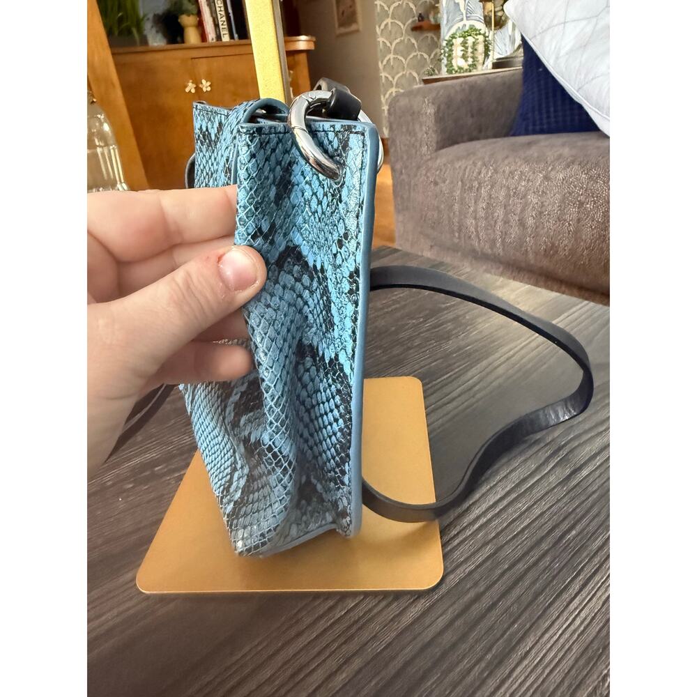Rebecca Minkoff Mini Megan Blue Snake-Embossed Leather Feed Bag - Picture 2 of 9